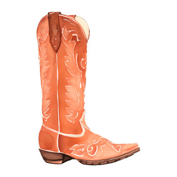 Cowboy Boot Digital Drawing With Watercolor Style Illustration