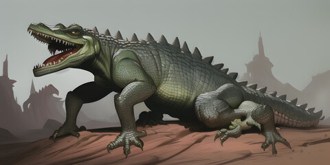 Fototapeta premium An epic cartoon illustration and digital painting of a Crocodile