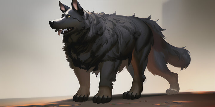 An epic cartoon illustration and digital painting of a German Shepherd
