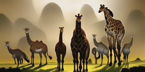 A dreamlike realistic painting of an epic Giraffe character