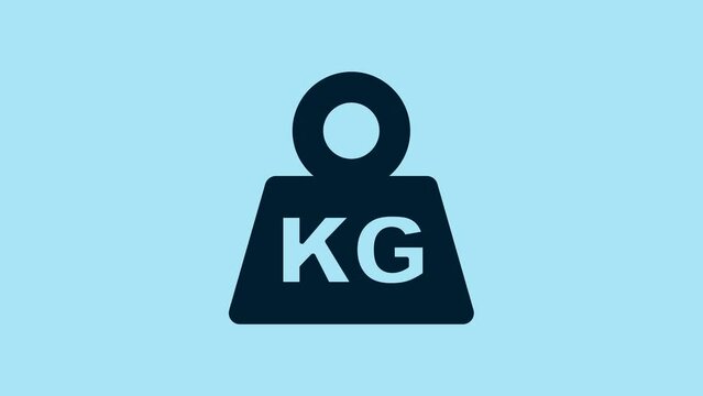 Blue Weight icon isolated on blue background. Kilogram weight block for weight lifting and scale. Mass symbol. 4K Video motion graphic animation