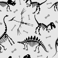 Dinosaur skeletons seamless pattern. Dinosaurs skeletons fossils seamless pattern. Original dinosaur design. Print for t-shirts, textiles, wrapping paper, web.