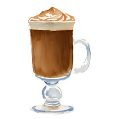 glass of latte digital drawing with watercolor style illustration