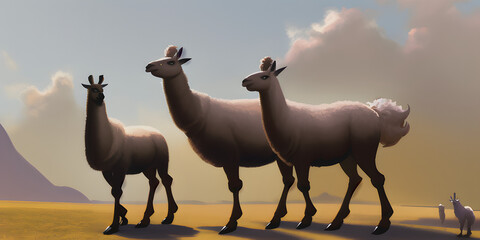 An epic cartoon illustration and digital painting of a Llama