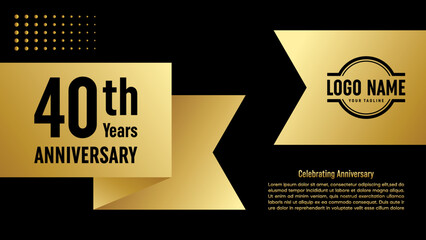 40th Anniversary template design concept with golden ribbon for birthday celebration event, invitation card, greeting card, banner, poster, flyer, book cover. Vector Template