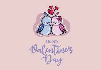 Happy Valentine's Day Vector Design. Valentine's Day Vector With cute birds and hearts. Valentine's Day Design for Poster, Social Media, Banner or Advertisement.