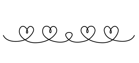 Continuous line drawing of hearts. One line love concept. Frame from continuous hearts. Valentine day linear drawing. Single thread vector with hearts. Wedding, love and relationships background.