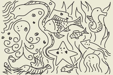 Papier Peint photo Lavable Vie marine Illustration vector graphic of sea animals hand drawing style