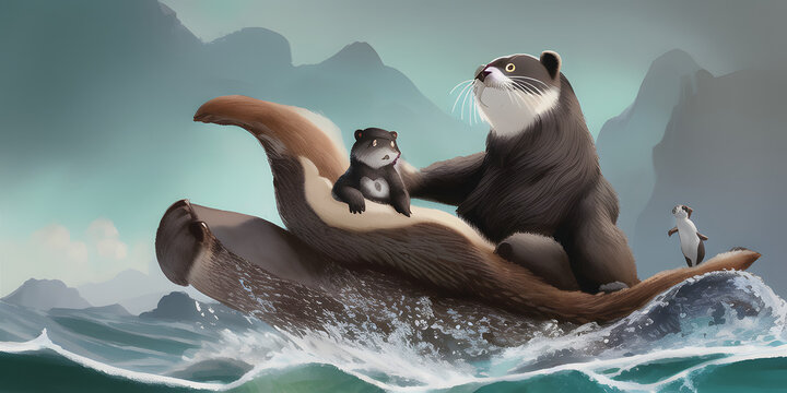 A Dreamlike Realistic Painting Of An Epic Sea Otter Character