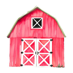 red barn digital drawing with watercolor style illustration © slowbuzzstudio