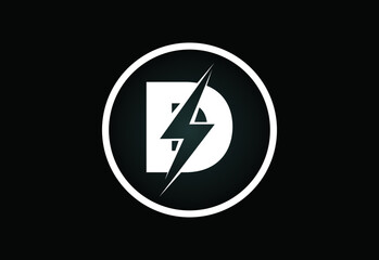 Initial D letter logo design with lighting thunder bolt. Electric bolt letter logo vector