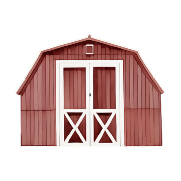 red barn digital drawing with watercolor style illustration