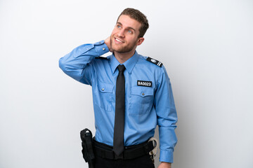 Young police caucasian man isolated on white background thinking an idea