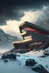 Luxury architecture building in snowy mountains created with Generative AI Technology