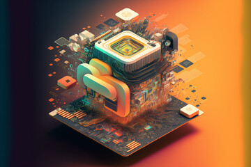CPU chipset on a motherboard - Digital Art Design, unique illustration concept | Generative AI - obrazy, fototapety, plakaty