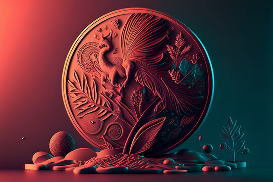 Commemorative coin standing on a desk - Digital Art Design, unique illustration concept | Generative AI