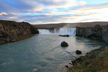Panorama of Godafoss, waterfall in Iceland