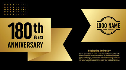 180th Anniversary template design concept with golden ribbon for birthday celebration event, invitation card, greeting card, banner, poster, flyer, book cover. Vector Template