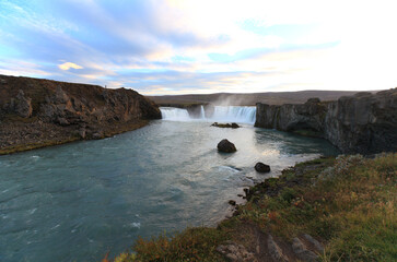 Panorama of Godafoss, waterfall in Iceland