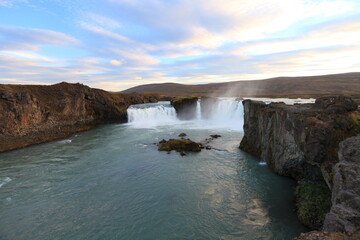 Panorama of Godafoss, waterfall in Iceland