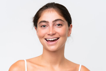 Young Pretty caucasian woman isolated on white background . Portrait