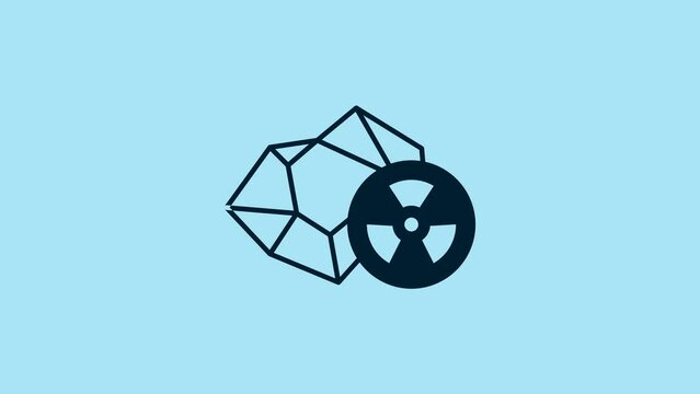 Blue Radioactive icon isolated on blue background. Radioactive toxic symbol. Radiation hazard sign. 4K Video motion graphic animation