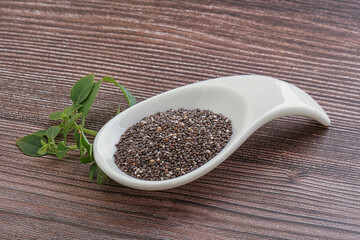 Dietary chia seeds in the bowl