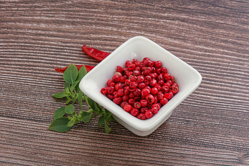 Red pepper seeds in the bowl