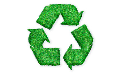 Icono de reciclaje con forma de hierba en fondo transparente.