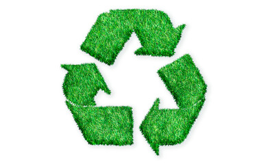 Icono de reciclaje con forma de hierba en fondo transparente.