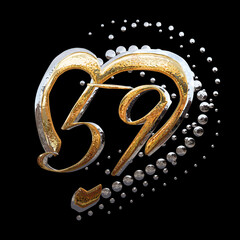 3D ILLUSTRATION. GOLD AND SILVER TEXT EFFECT ANNIVERSARY DATE NUMBERS WITH HEART RING