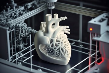 Une imprimante 3D imprime un cœur artificiel pour humain - illustration ia