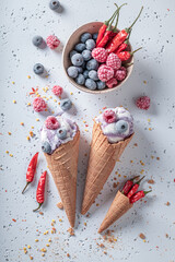 Sweet and fresh ice cream made of berries and chilli.