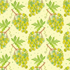 Seamless pattern with watercolor painted green grapes.