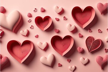 red hearts background paper cut romantic concept. Generative AI