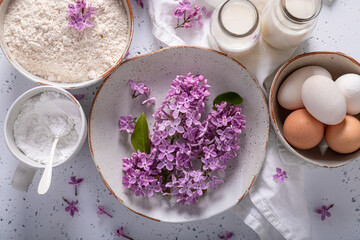 Lilac flowers fried in oil. Preparation for fried lilac flower.