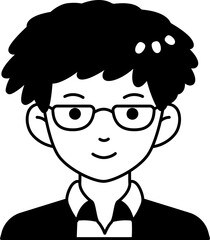 Nerd man boy avatar User preson people curly hair Semi-Solid Black and White Style