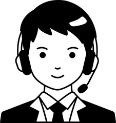 Service call center Man User avatar preson people Semi-Solid Black and White Style