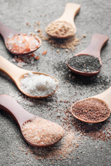 Spoons with assorted speciality salt