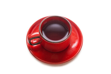 red cup of tea or coffee isolated on white