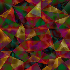 Fototapeta premium Stained glass triangles shapes mosaic of colored glass. Geometric polygonal cells pattern. Colourful gothic window in church. Seamless gradient pieces wallpaper. Illustration