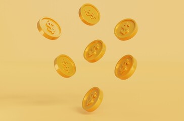 Gold coin on white background.3D Stack of Gold Coins Icon Isolated.Symbol of investment, savings and business.money management.Saving and money growth concept.Dollar Coin.3D render,Illustration.