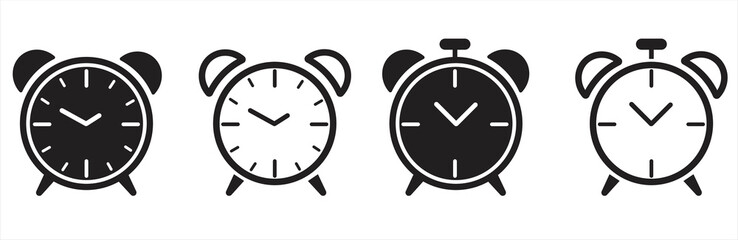 Alarm clock icon. Alarm clock icon collection. Alarm clock icon sign and symbol. Vector illustration.