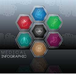 Medical infographic shiny multicolored hexagon decor organ symbol