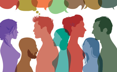 Group of diverse people profile. Communication and network. Speech bubble and Social. Flat vector illustration