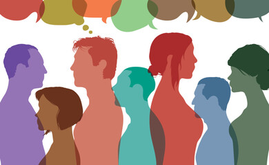 Group of people who talk and share. Diversity people and networking. Speech bubble. Flat vector illustration