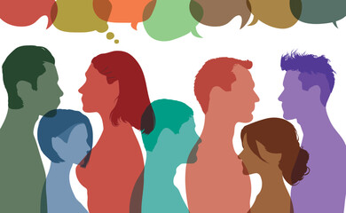 Sharing and exchange between people. Multiethnic and multicultural people. Network and Community. Flat vector illustration