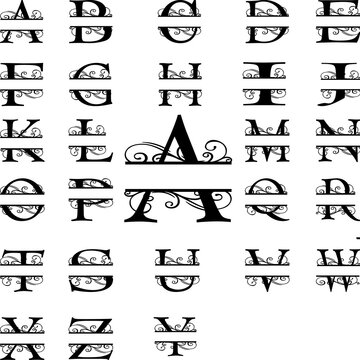 Split Regal Monogram Alphabet Letters ,Bundle,Flourish Alphabet, Split Letter ,Font Designs for Silhouette,A to Z Letters,Fancy Letters  Split Monogram ,Family Name Frame A-Z  
