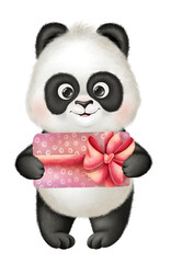 Panda with a pink gift
