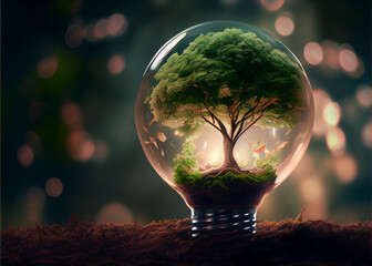 Plant growing in the bulb Energy-saving and environmental concepts on Earth Day. AI Generated